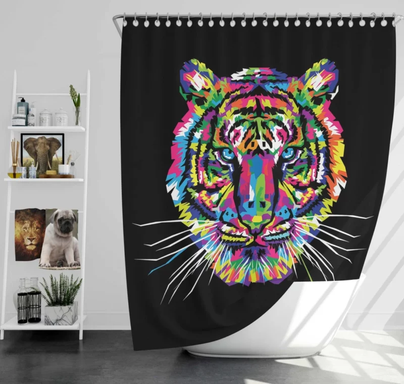 Rainbow Tiger Head Artistic Wonder Shower Curtain