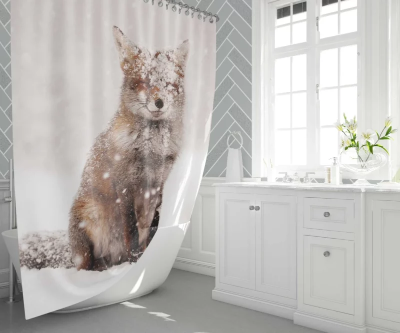 Red Fox Winter Adventure Snowfall Beauty Shower Curtain 1