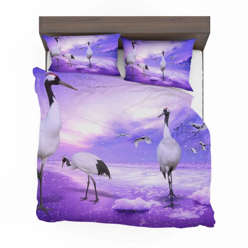 Red-crowned Crane Winter Elegance Snowy Reflection Bedding Set 1