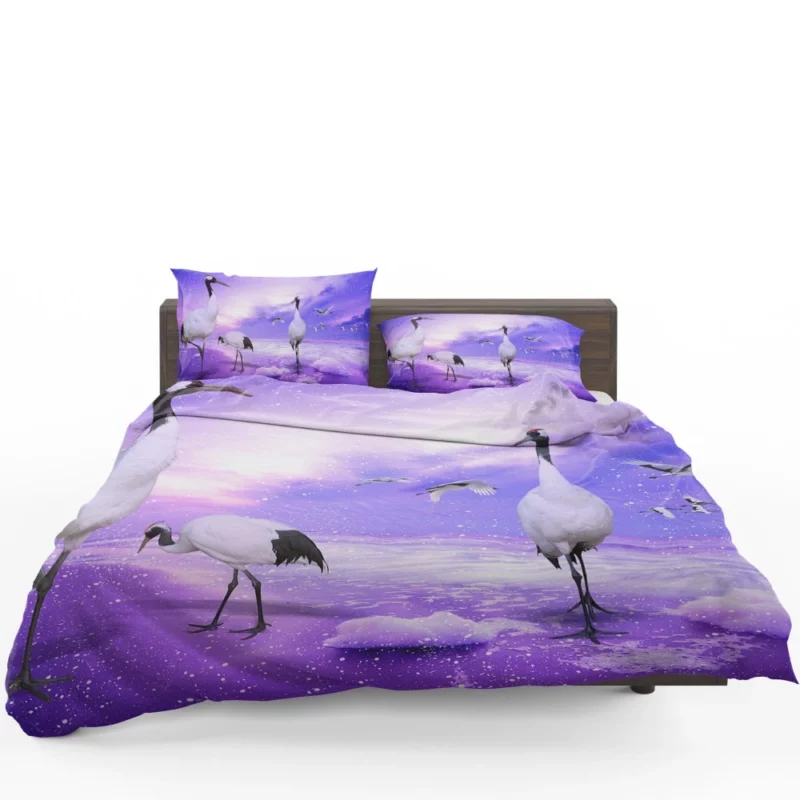 Red-crowned Crane Winter Elegance Snowy Reflection Bedding Set