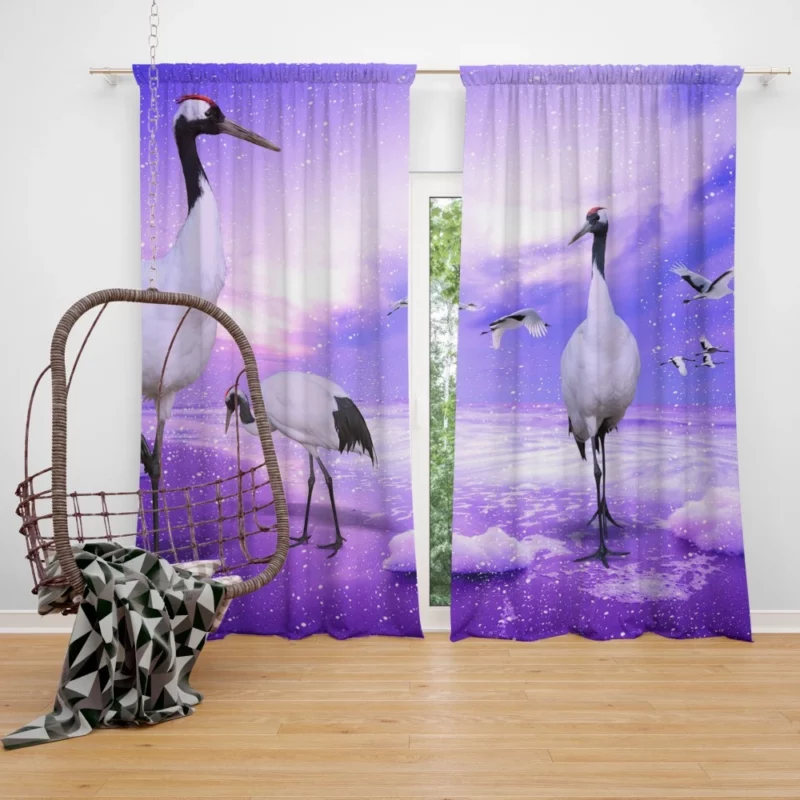 Red-crowned Crane Winter Elegance Snowy Reflection Curtain