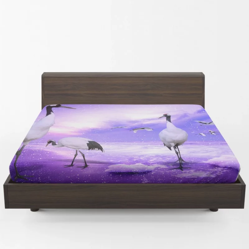 Red-crowned Crane Winter Elegance Snowy Reflection Fitted Sheet