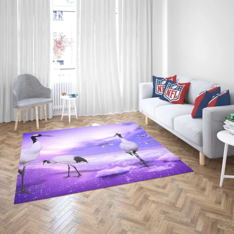 Red-crowned Crane Winter Elegance Snowy Reflection Rug 2