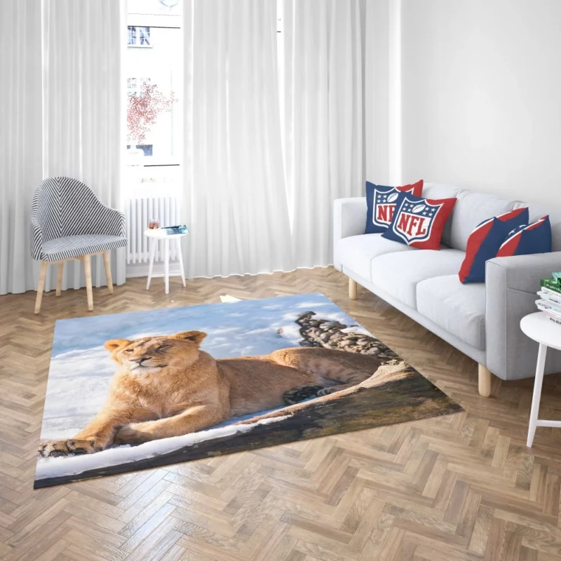 Relaxing Lioness Amidst Snow Rug 2