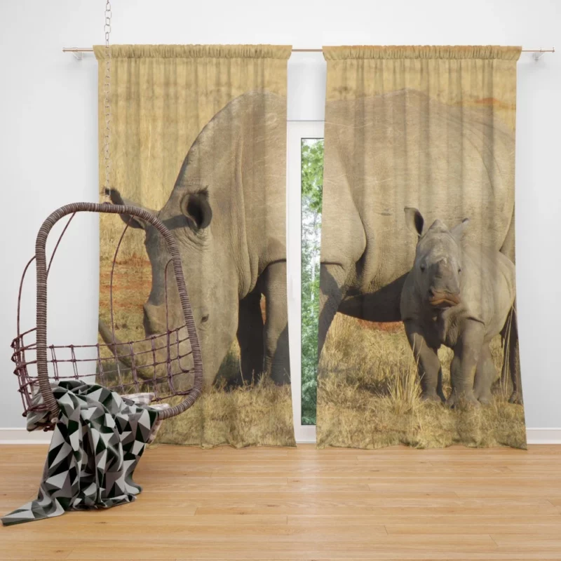 Rhino Tender Moment Maternal Love Curtain