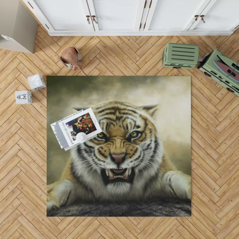 Roaring Tiger in Stunning Artwork Rug