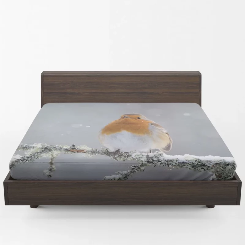 Robin in Snowfall Winter Beauty Fitted Sheet