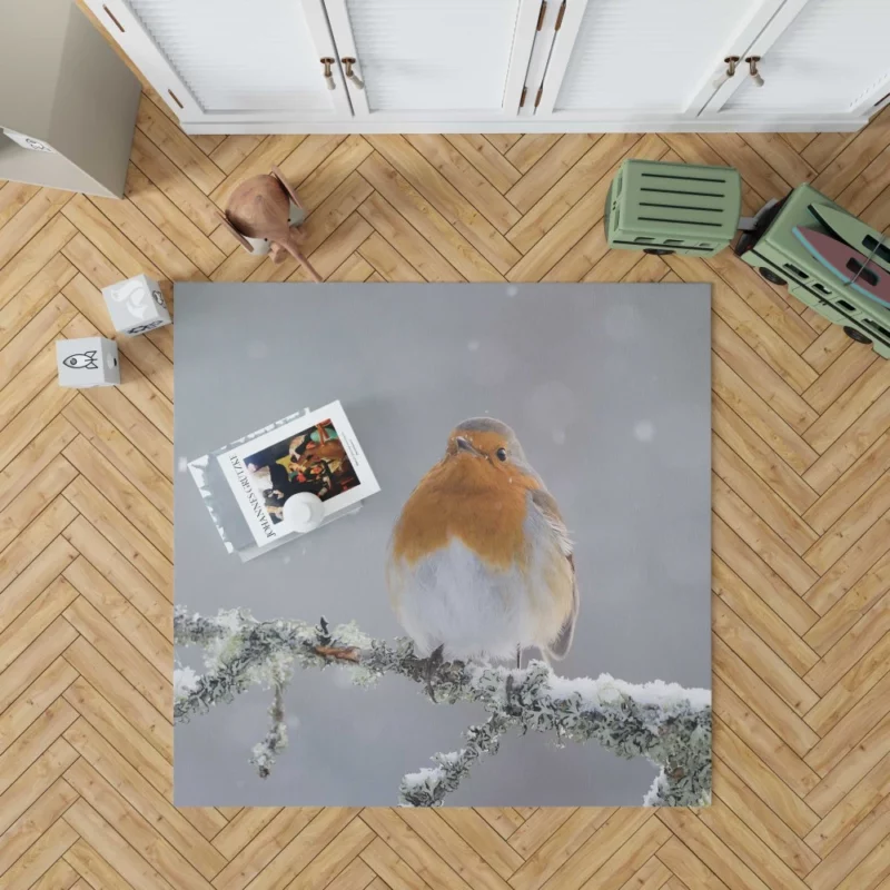 Robin in Snowfall Winter Beauty Rug