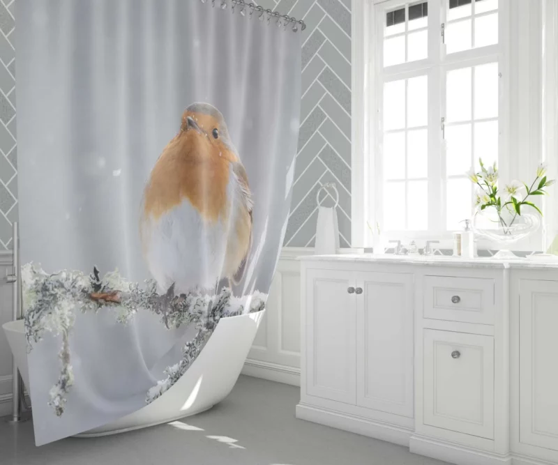 Robin in Snowfall Winter Beauty Shower Curtain 1