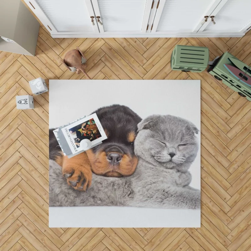 Rottweiler and Cat Cute Camaraderie Rug