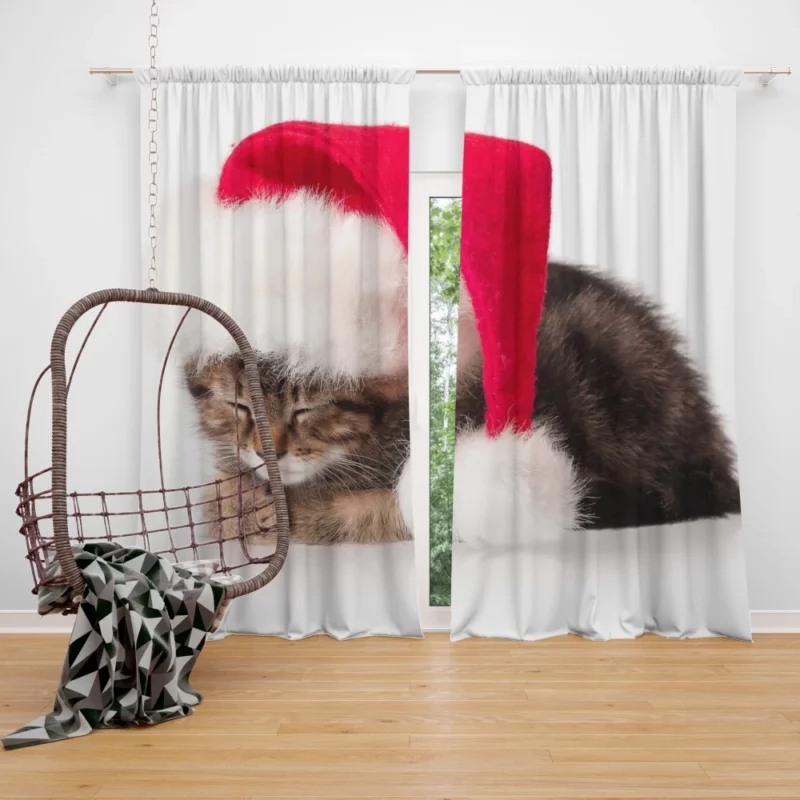 Santa Feline Helper Christmas Curiosity Curtain