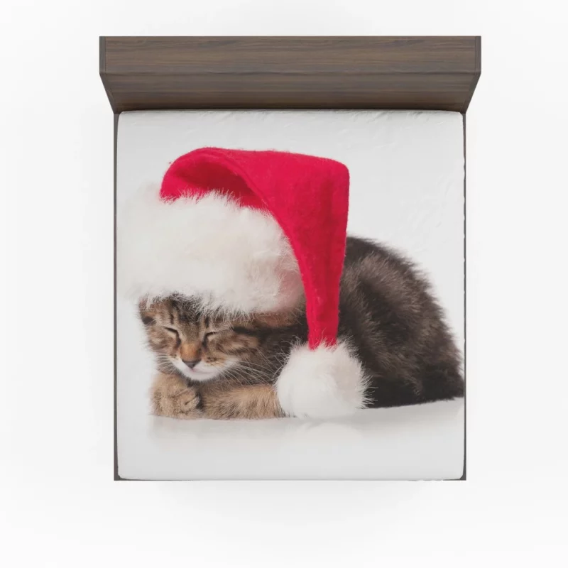 Santa Feline Helper Christmas Curiosity Fitted Sheet 1