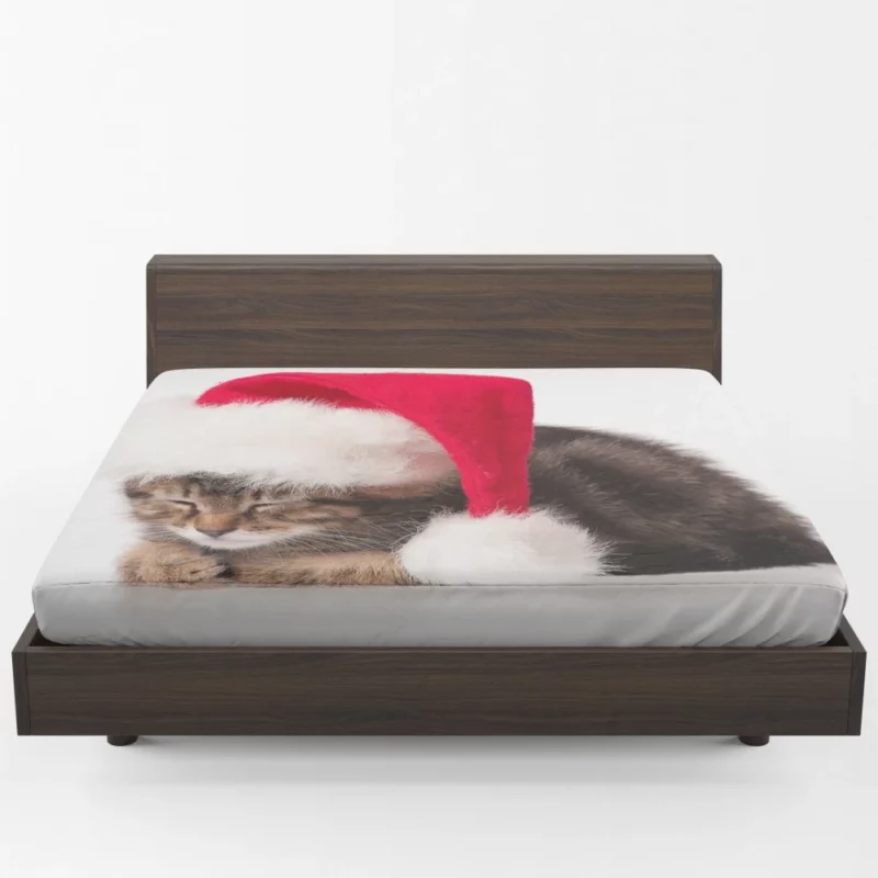 Santa Feline Helper Christmas Curiosity Fitted Sheet