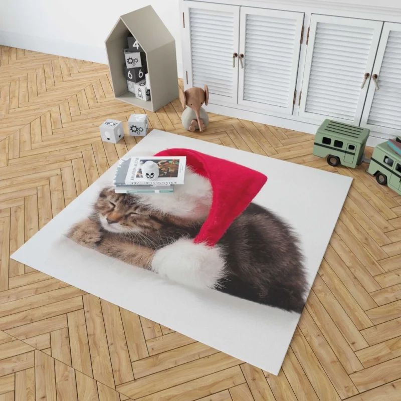 Santa Feline Helper Christmas Curiosity Rug 1