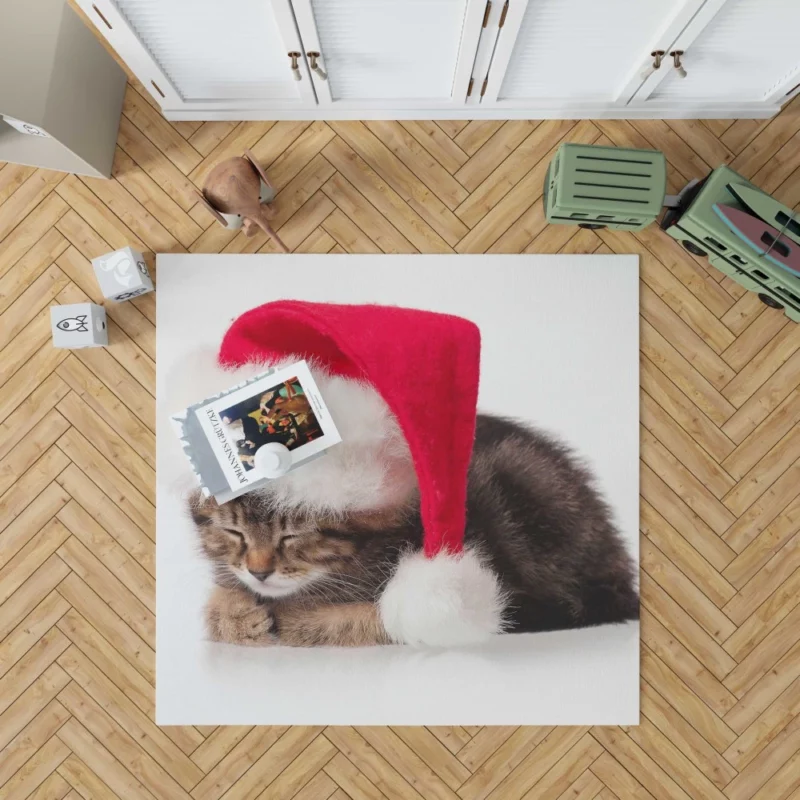 Santa Feline Helper Christmas Curiosity Rug