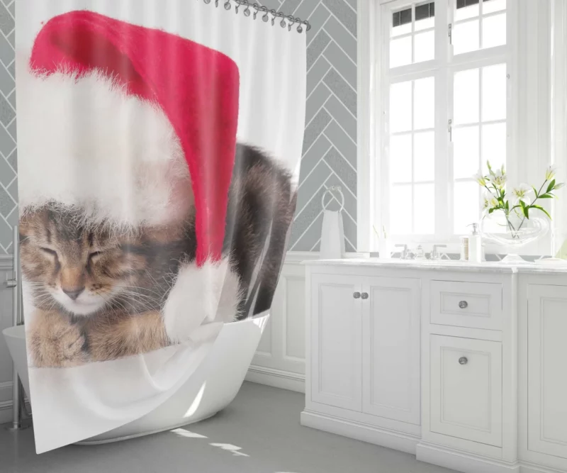 Santa Feline Helper Christmas Curiosity Shower Curtain 1