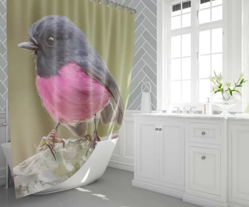 Scarlet Robin Artful Stance Painted Bird Shower Curtain 1