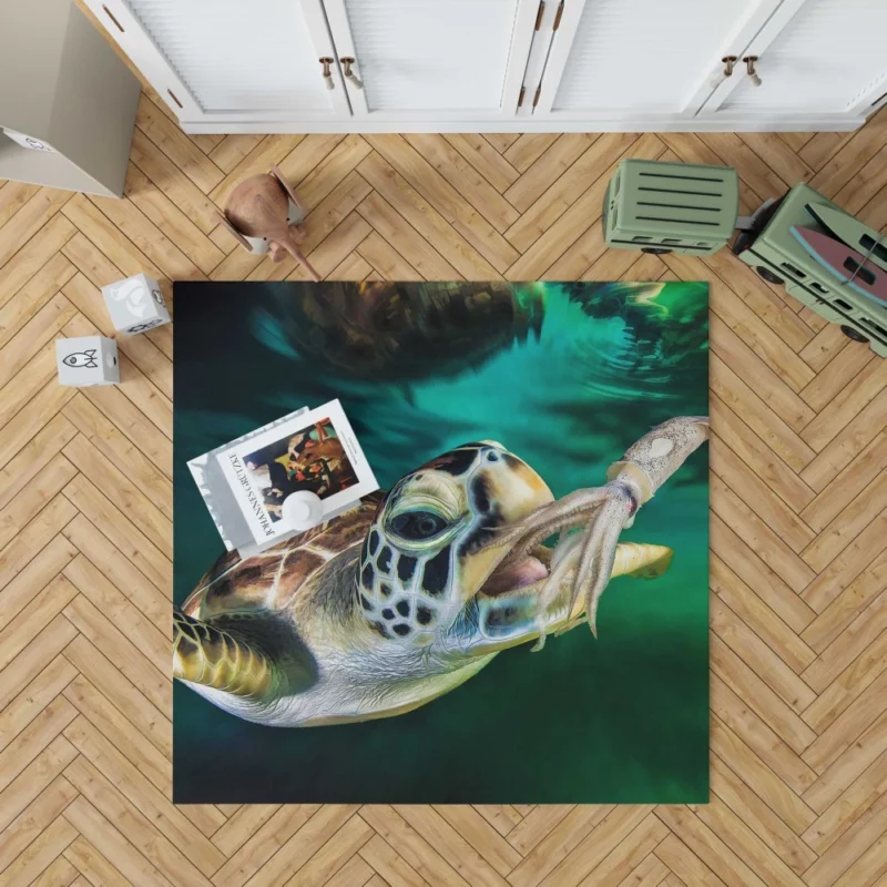 Sea Turtle Oceanic Encounter Squid Meal Rug