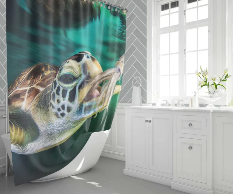 Sea Turtle Oceanic Encounter Squid Meal Shower Curtain 1