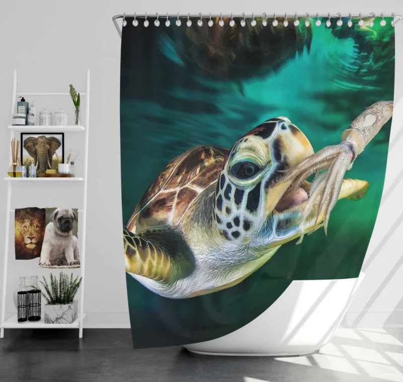 Sea Turtle Oceanic Encounter Squid Meal Shower Curtain