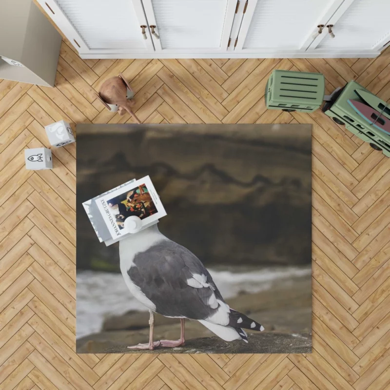 Seagull Coastal Pause Rocky Reflection Rug