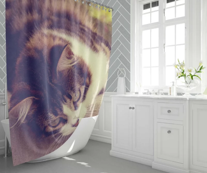 Serene Cat Posture Shower Curtain 1