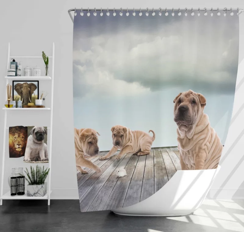 Shar Pei Mouse Encounter Curious Watch Shower Curtain