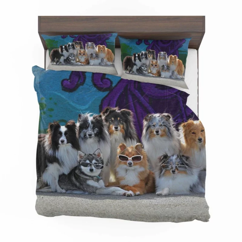 Sheltie and Alaskan Klee Kai in Cute Sunglasses Bedding Set 1