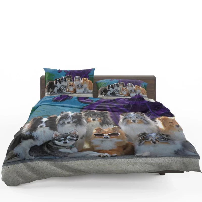 Sheltie and Alaskan Klee Kai in Cute Sunglasses Bedding Set