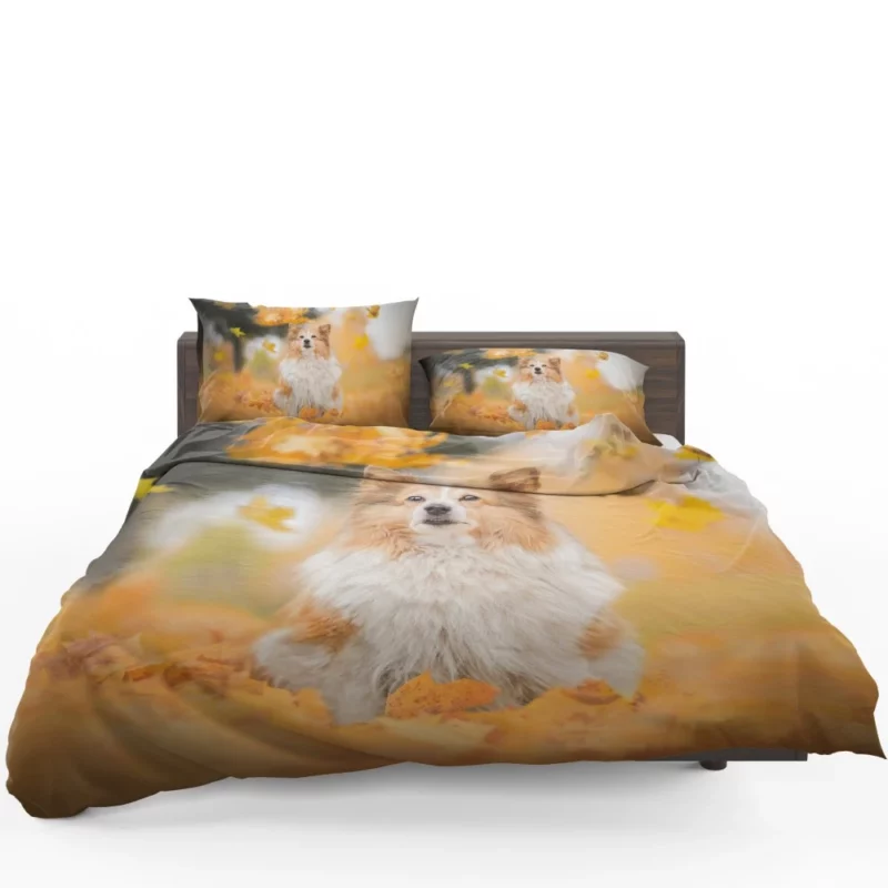 Shetland Sheepdog Amidst Fall Leaves Bedding Set