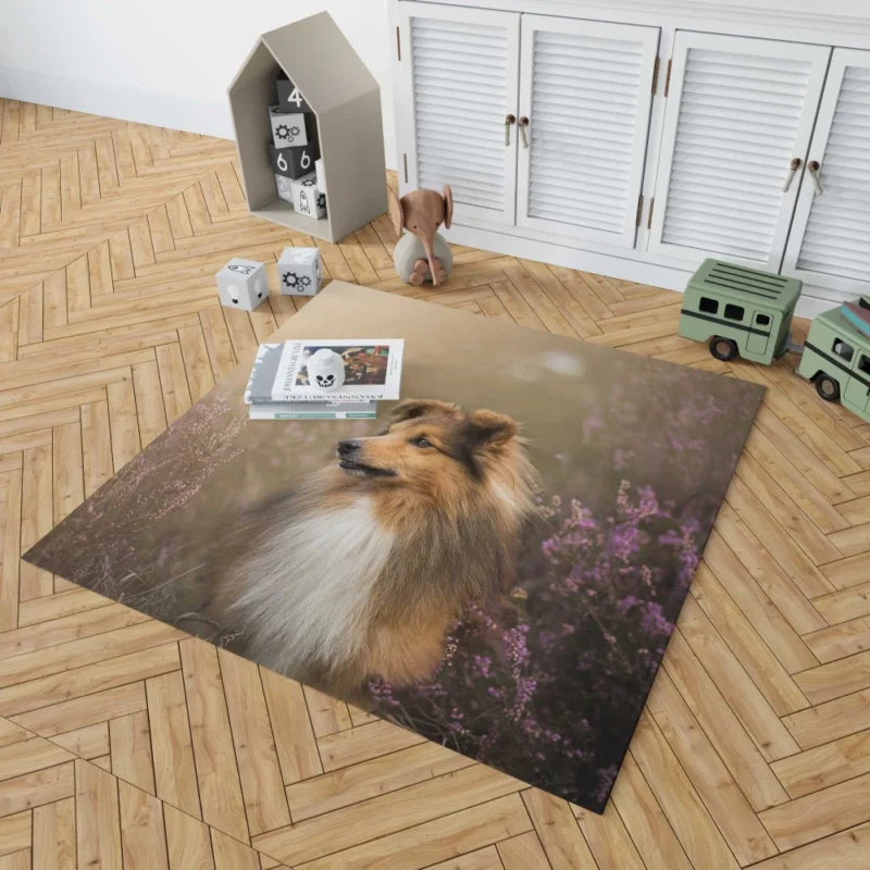 Shetland Sheepdog Amidst Flowers Rug 1