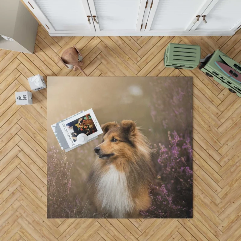 Shetland Sheepdog Amidst Flowers Rug