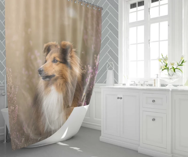 Shetland Sheepdog Amidst Flowers Shower Curtain 1