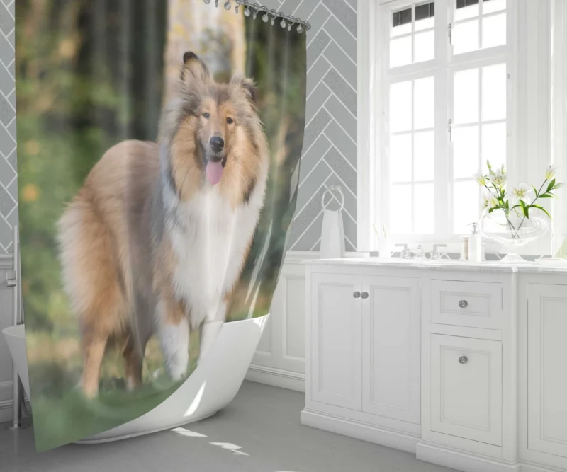 Shetland Sheepdog in Fall Leafy Whimsy Shower Curtain 1