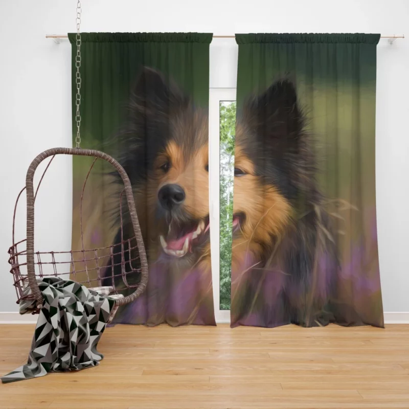 Shetland Sheepdog in Oil Paint Artistic Canine Curtain