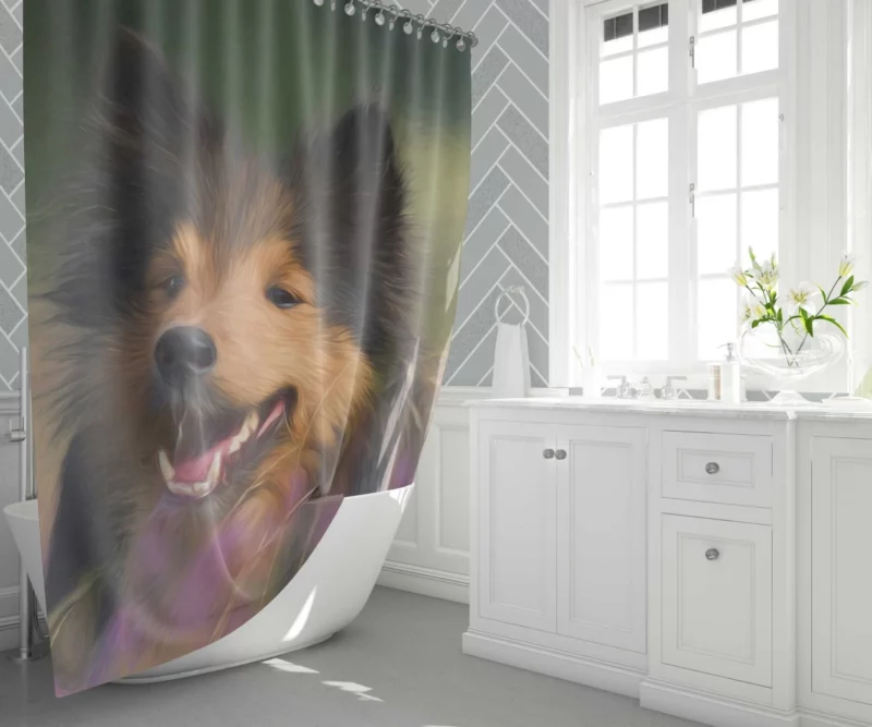 Shetland Sheepdog in Oil Paint Artistic Canine Shower Curtain 1