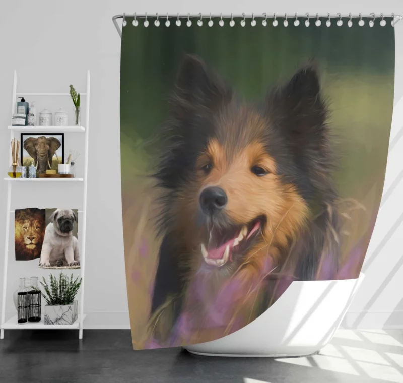 Shetland Sheepdog in Oil Paint Artistic Canine Shower Curtain