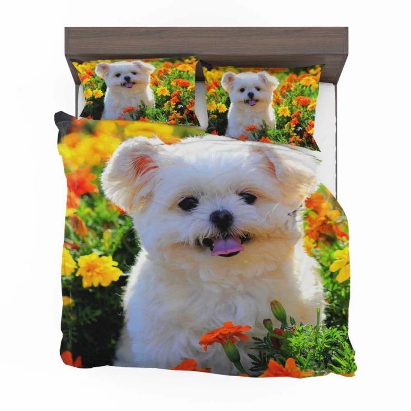 Shih Tzu Puppy Amidst Marigolds Floral Joy Bedding Set 1