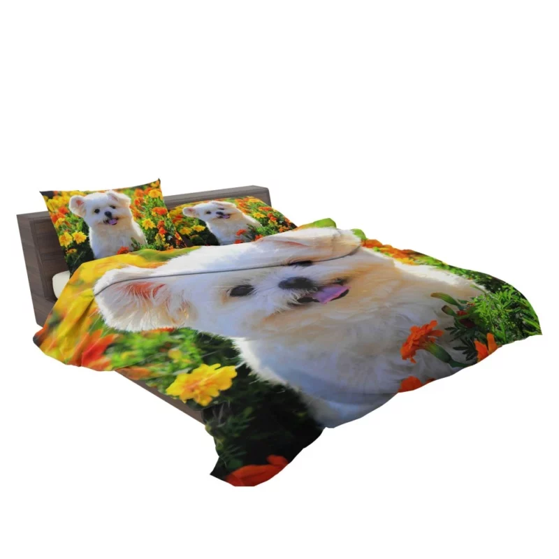 Shih Tzu Puppy Amidst Marigolds Floral Joy Bedding Set 2