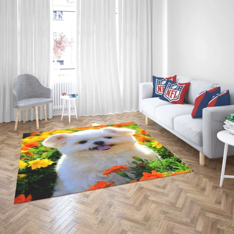 Shih Tzu Puppy Amidst Marigolds Floral Joy Rug 2