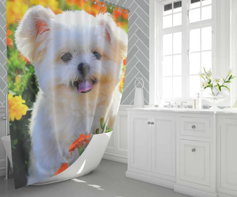 Shih Tzu Puppy Amidst Marigolds Floral Joy Shower Curtain 1