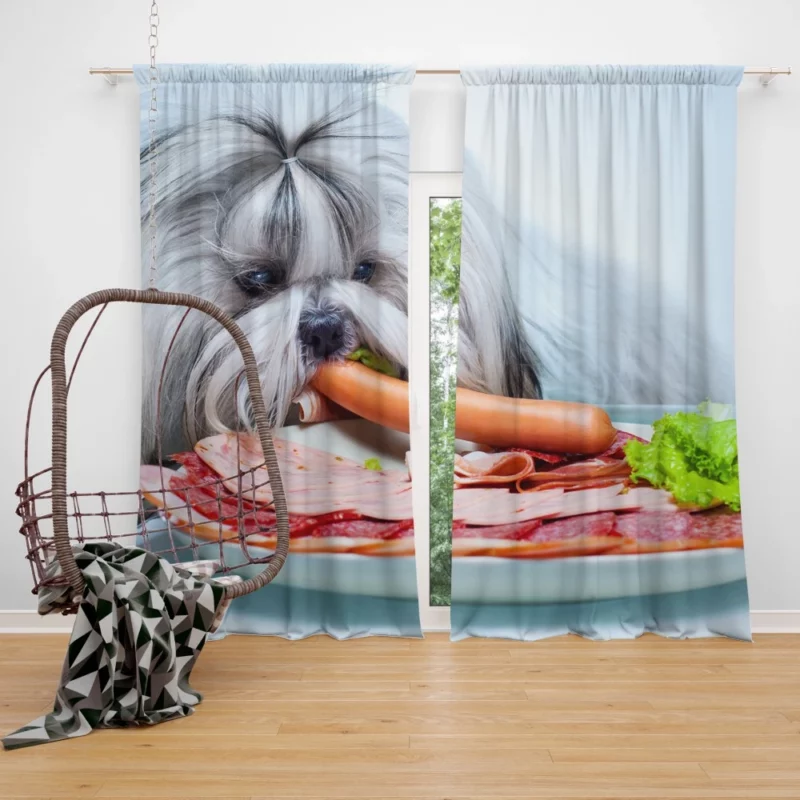 Shih Tzu with Sausage Playful Whimsy Curtain