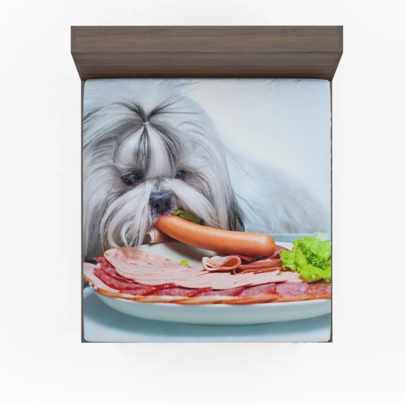 Shih Tzu with Sausage Playful Whimsy Fitted Sheet 1