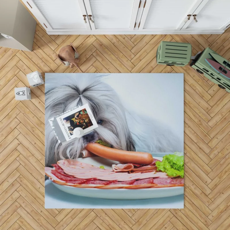 Shih Tzu with Sausage Playful Whimsy Rug