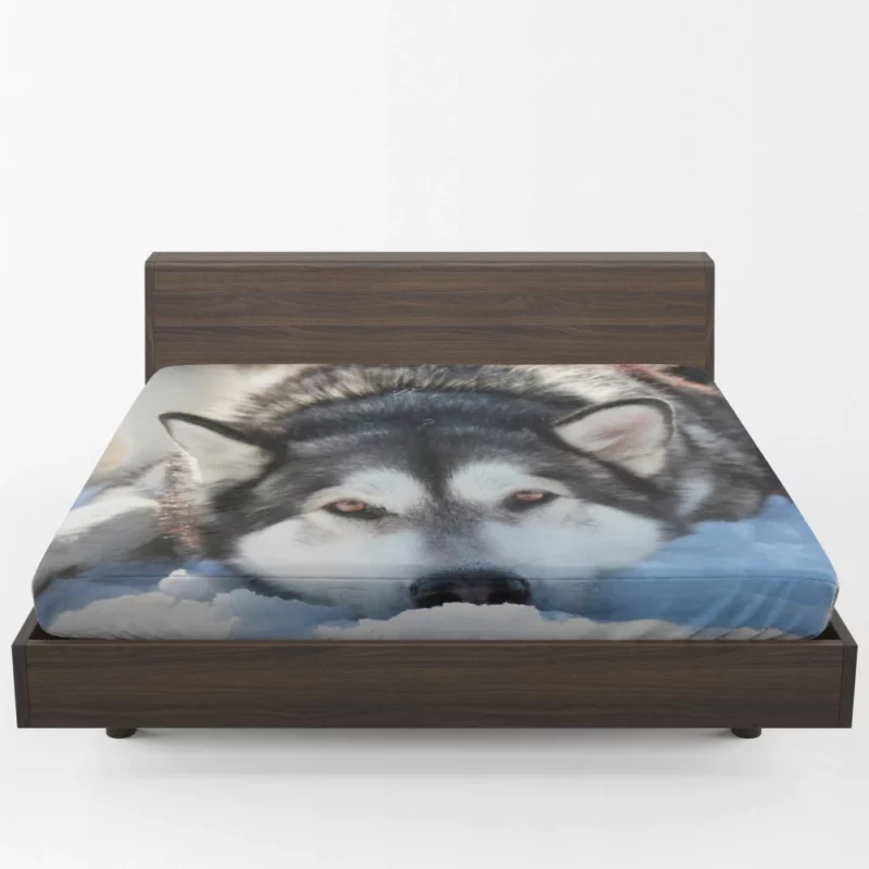 Siberian Husky in Snowfall Serenity Fitted Sheet