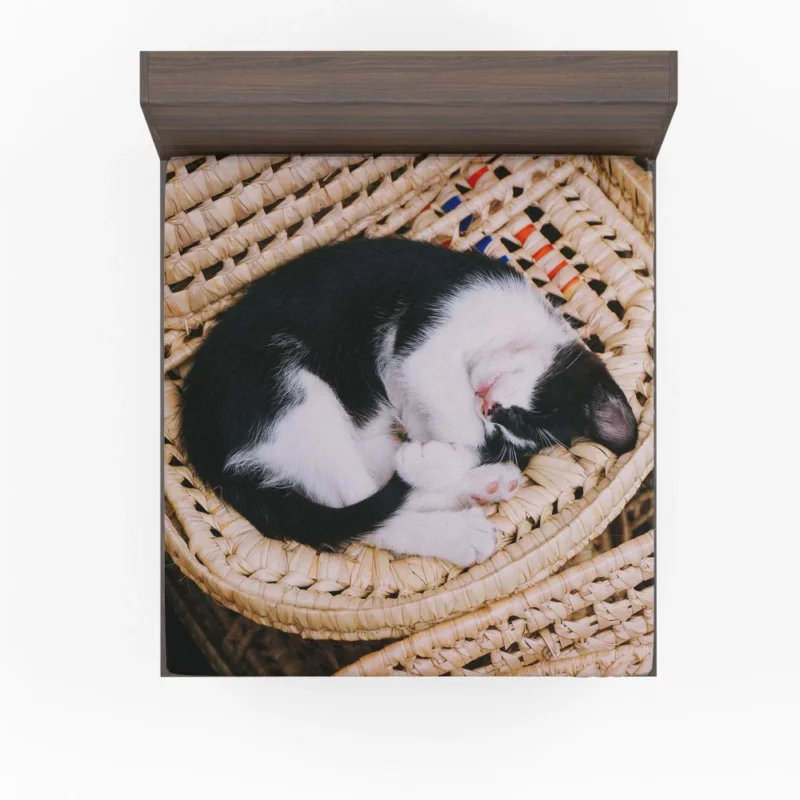 Sleeping Kitten in Cozy Basket Fitted Sheet 1