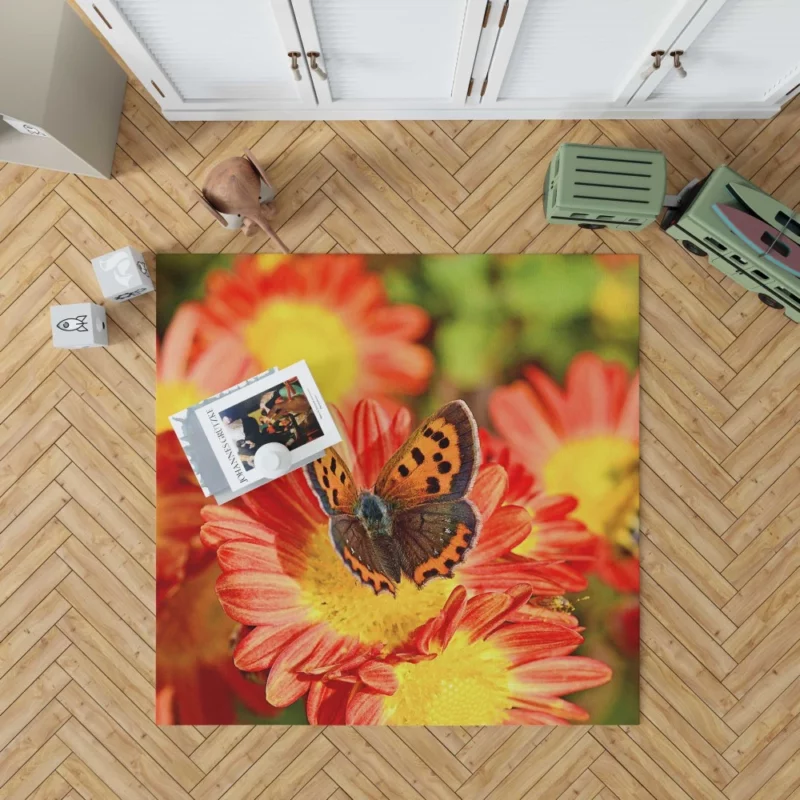 Small Copper on Chrysanthemum Floral Beauty Rug