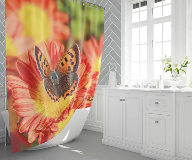 Small Copper on Chrysanthemum Floral Beauty Shower Curtain 1