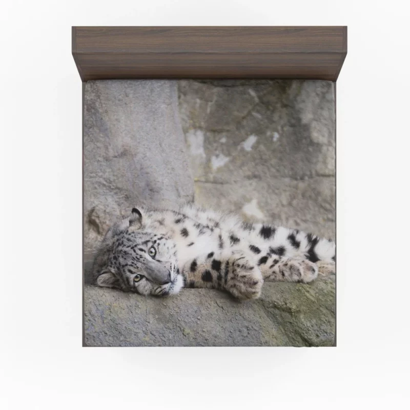 Snow Leopard Majestic Stance Arctic Beauty Fitted Sheet 1