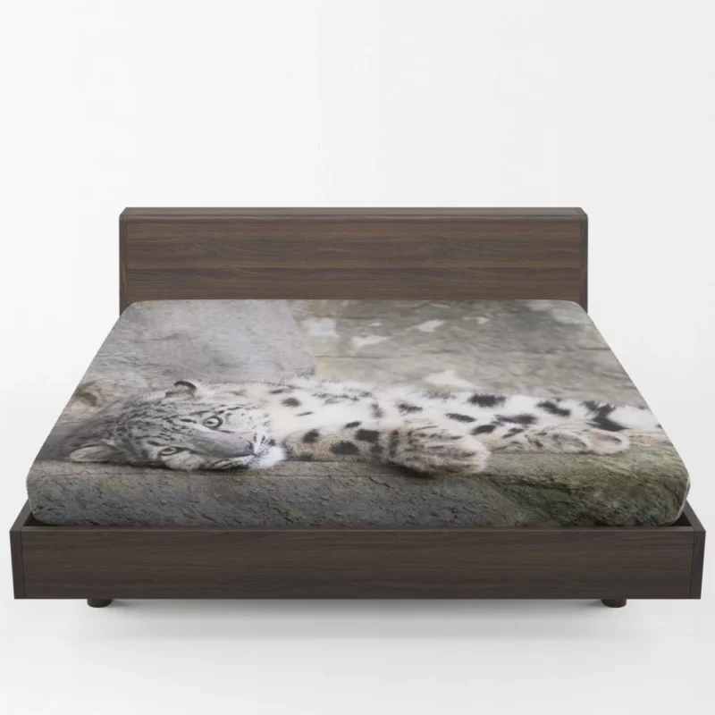 Snow Leopard Majestic Stance Arctic Beauty Fitted Sheet